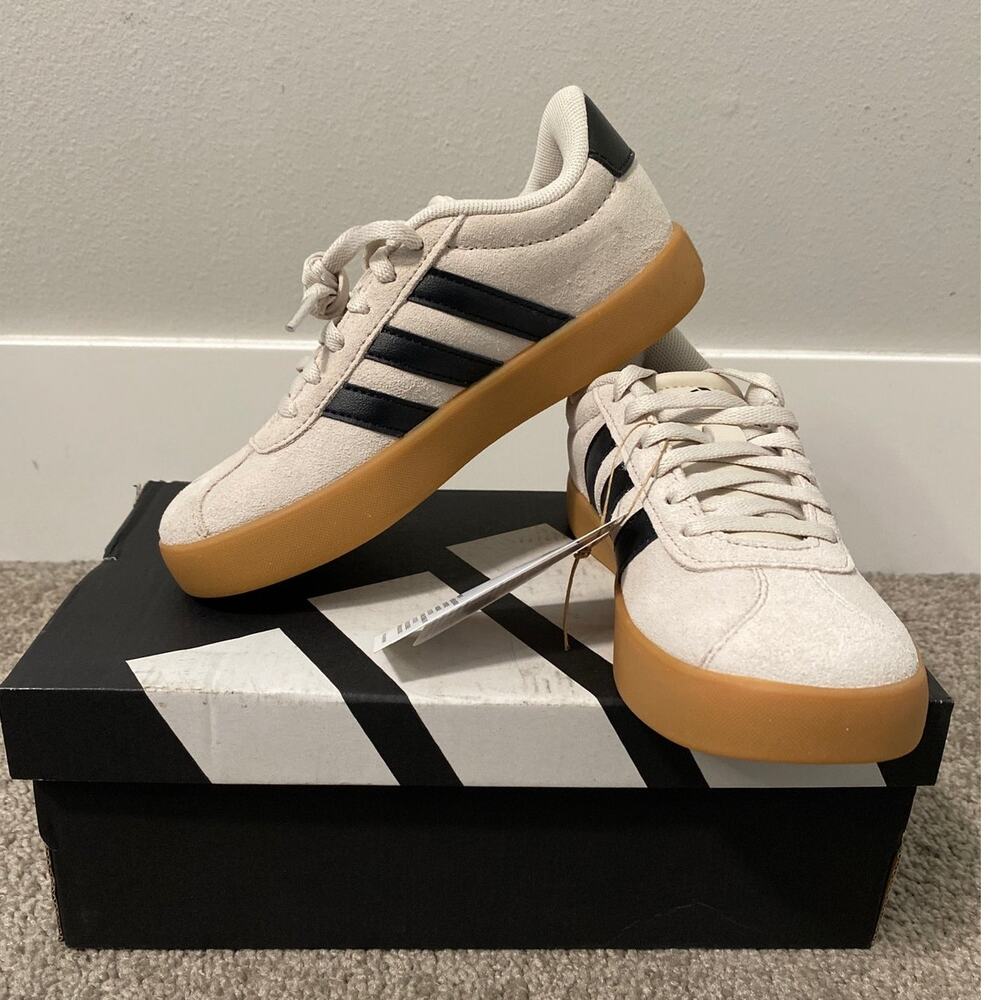 New Adidas VL Court 3.0 K Alumina Black Gum Sneakers Size 13K